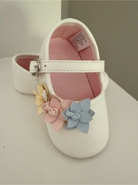 Janie and Jack White Mary Jane Shoes with Pastel Floral Accents